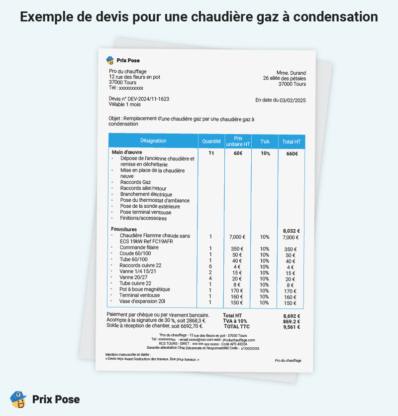 Exemple de devis chaudière